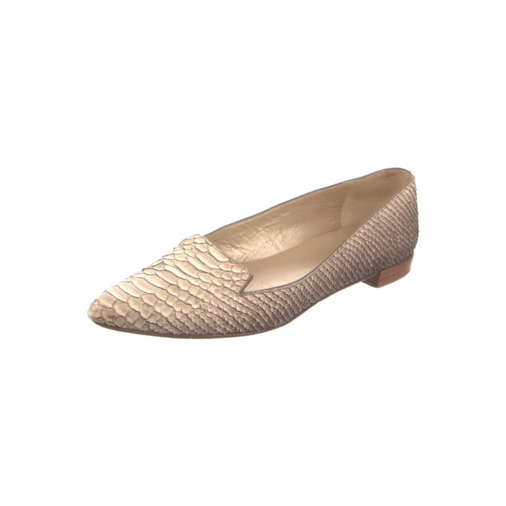Stuart Weitzman Flats Snake Embossed Pointed Toe Size 8 SS/Narrow Gold Women's